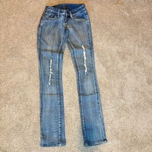 ZCO Distressed Low Rise Jeans Size 0 Y2K Vintage Aesthetic Slim Straight Blue